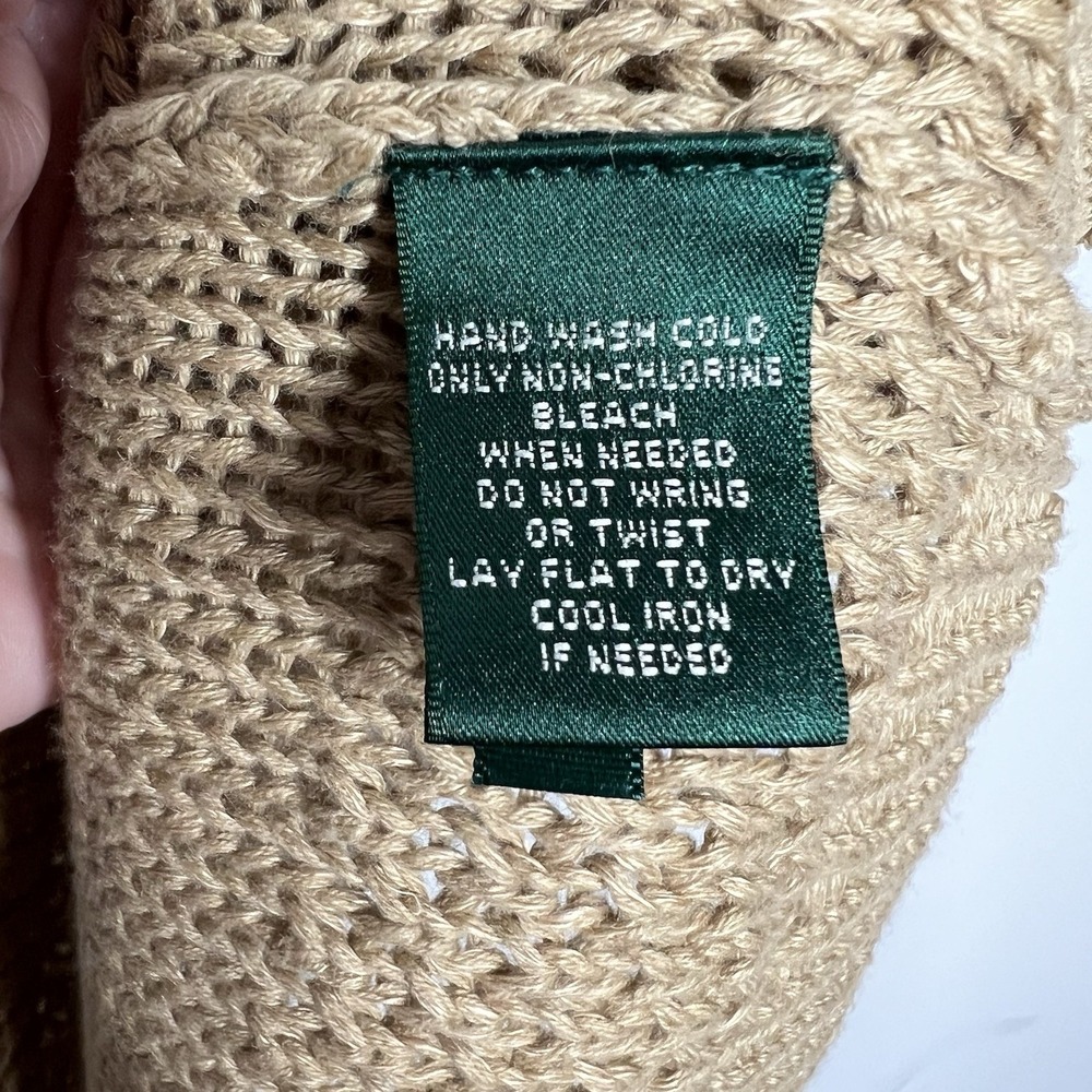 Lauren Ralph Lauren Short Sleeve Sweater Womens Large Tan Linen Cotton Knit Prep - Picture 5 of 8